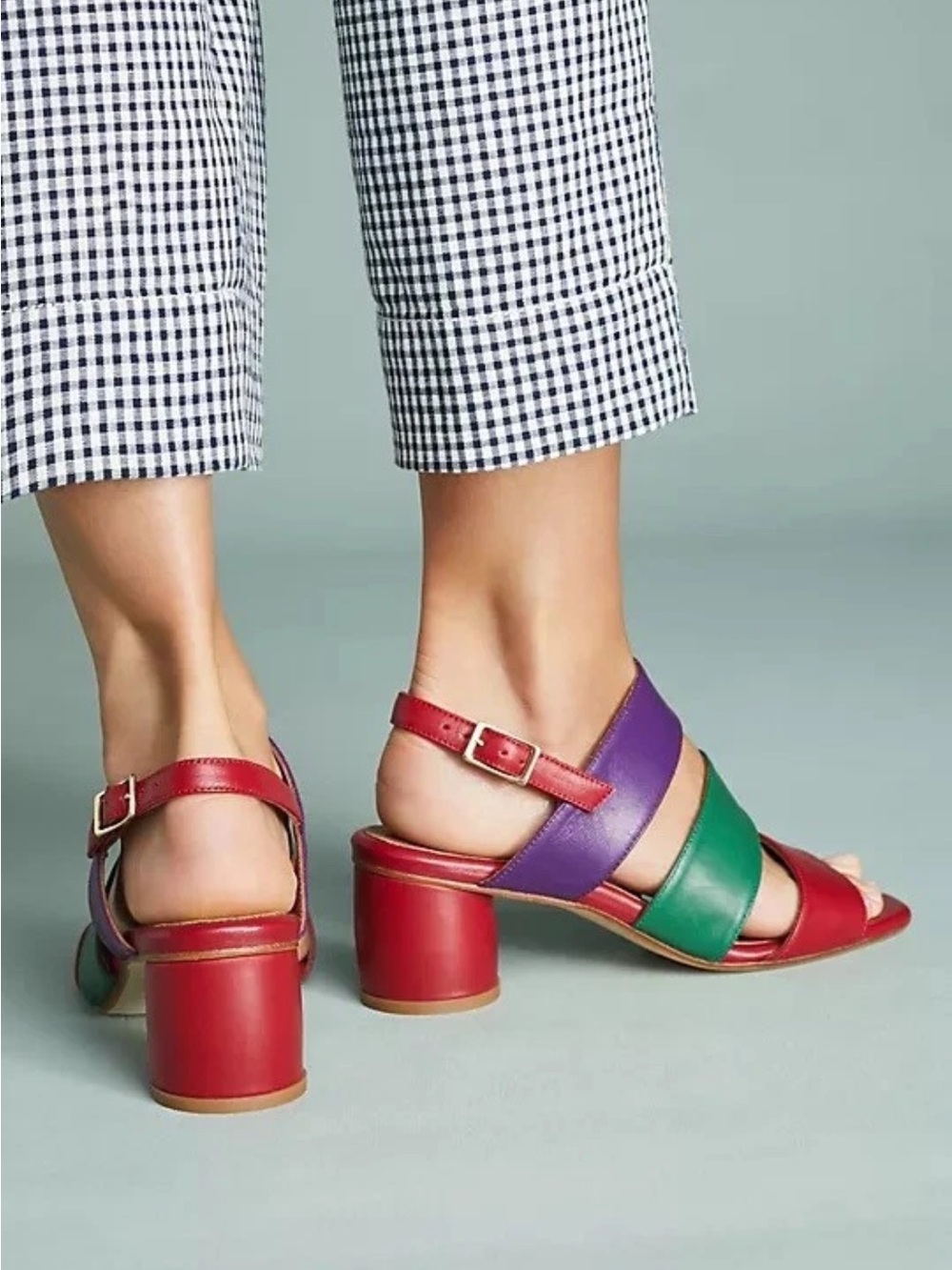 Miista Red, Purple & Green Block-Heel Leather Sandals